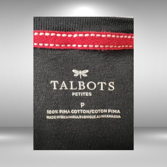 Talbots petite black boatneck 3/4 sleeve blouse fits like a small with a slit he - Picture 3 of 3